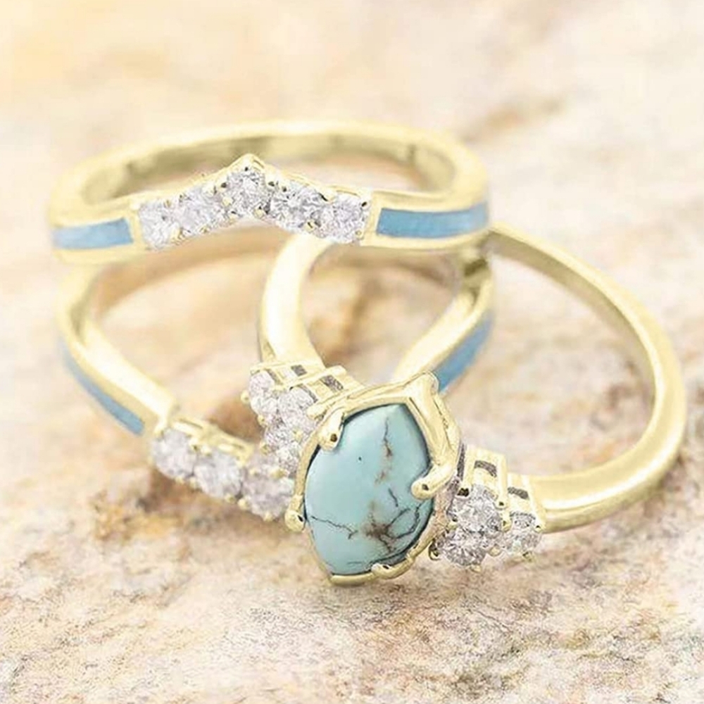 3 P/Set Women's 925 Gold Plated Multilayer Hollow Turquoise… - Picture 2 of 6